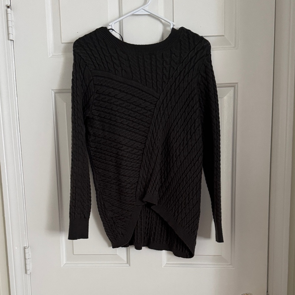 Green Asymmetric Cable-Knit Crew Sweater